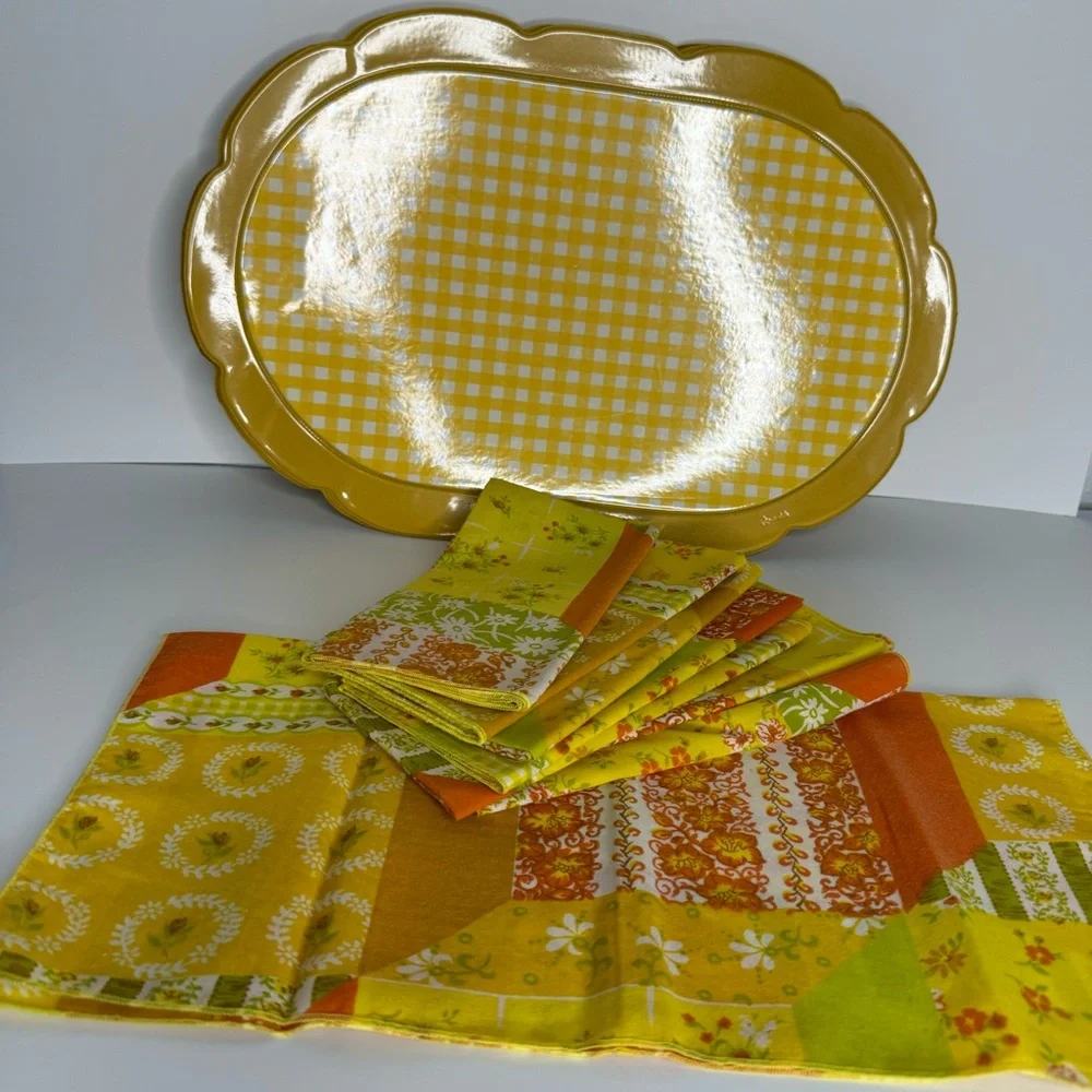Ronaldi‎ Yellow Gingham Placemats and Patchwork Fabric Napkin 8 Place Settings